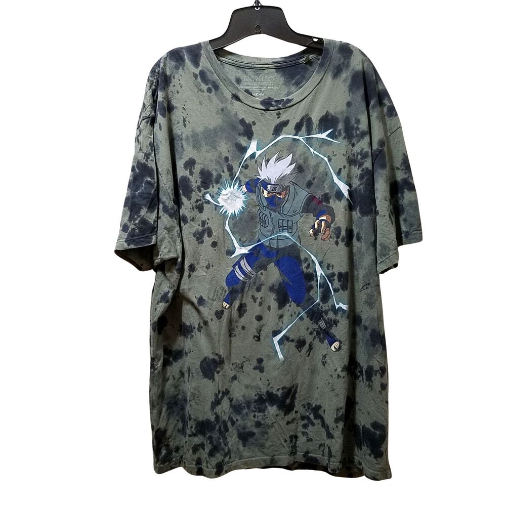 Naruto Kakashi Hatake T-Shirt Men’s XL Olive Green Tie-Dye Paint Splatter Anime